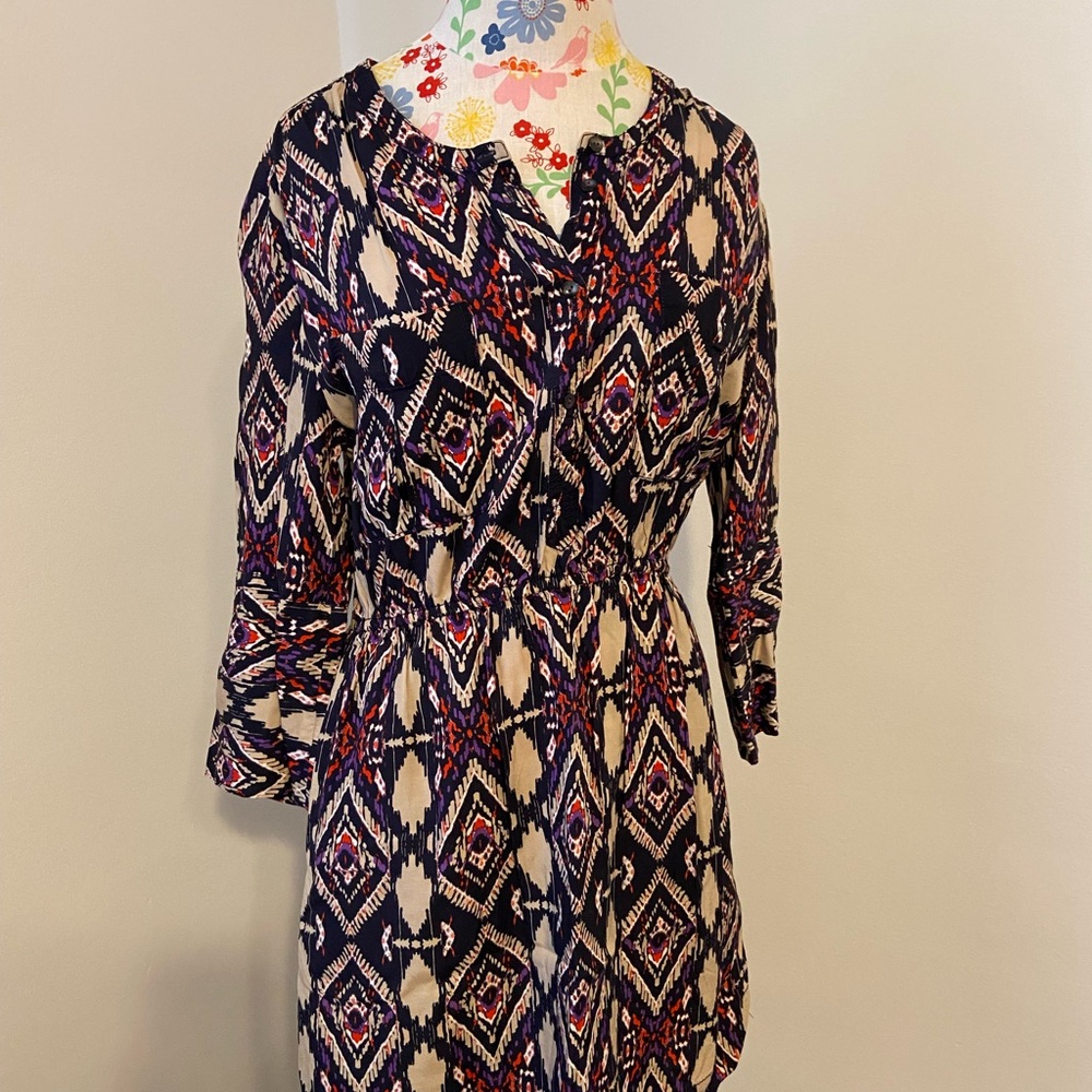 HOLDING HORSES Navy and Pink Patterned Long Sleeve Dress